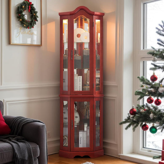 Illuminate Your Treasures: 70.5" Lighted Corner Curio Cabinet – Elegant & Functional Display