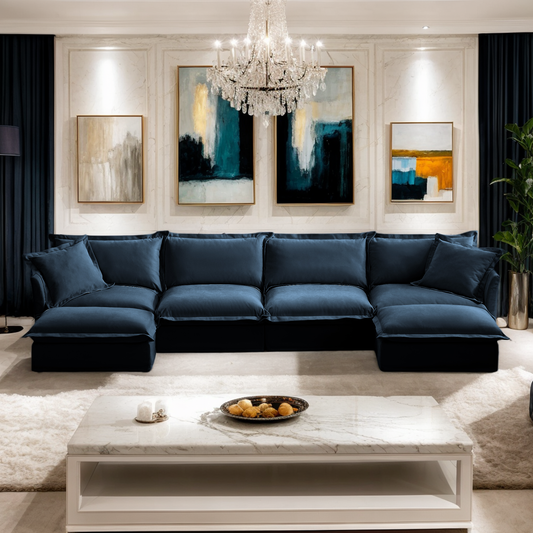 120" L-Shaped Modern Sofa Modular Sectional Cloud Couch, 3-Seater Chenille Wide and Deep Seat Sofa Couches for Living Room, Multiple Big Pillows & high-Density Foam