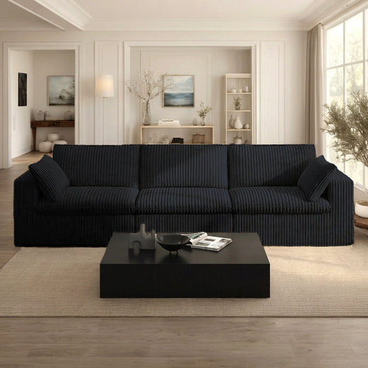 118" Corduroy Modular Sectional Boneless Sofa Couch, Oversized 3-Seater Cloud Couches with Removable Cushion & Ottoman, No Assembly Required, Free Combination, Cozy Deep Seat Compression Couches for Living Room, Apartment