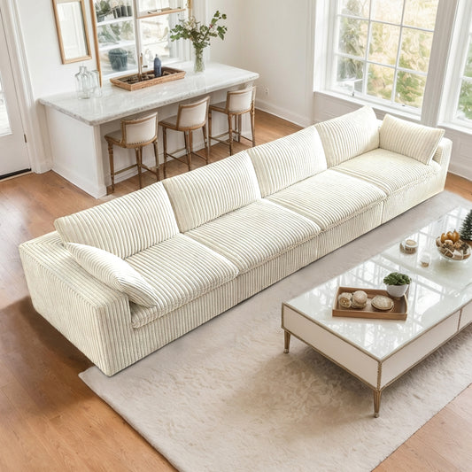 158" Corduroy Boneless Cloud Sectional Couch for Living Room, Flexible Modular Sectional Couches, No Assembly Required, Cozy Fluffy Sofa with Thick Cushion for Apartment | Compression, Free Combination, Luxurious, Throw Pillow