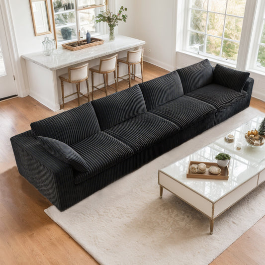 158" Corduroy Boneless Cloud Sectional Couch for Living Room, Flexible Modular Sectional Couches, No Assembly Required, Cozy Fluffy Sofa with Thick Cushion for Apartment | Compression, Free Combination, Luxurious, Throw Pillow