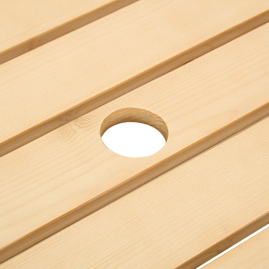 6 Person Wood Picnic Table, Outdoor Round Picnic Table with 3 Built-in Benches, Umbrella Hole, Outside Table and Bench Set for Patio, Backyard, 500lbs Capacity Per Bench