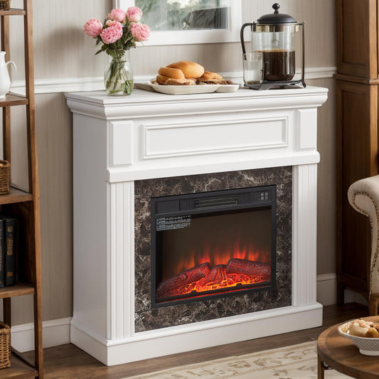 42 inch Electric Fireplace with Mantel, Portable Freestanding Wood Stove with Remote Control, 23'' Electric Fireplace Insert,1400W Realistic 3D Flame Stacked Stone Surround