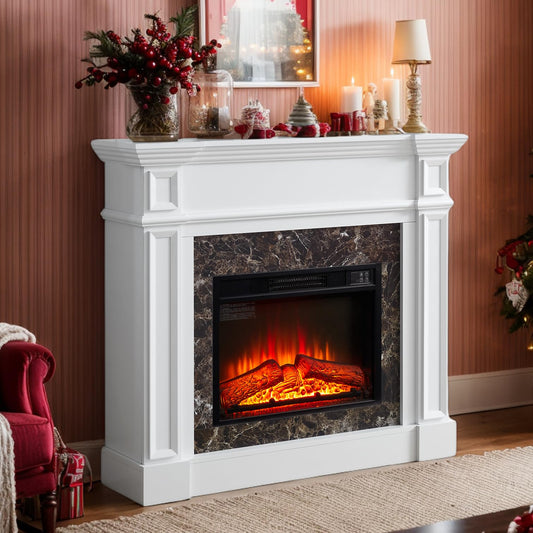 46 inch Electric Fireplace with Mantel, Portable Freestanding Wood Stove with Remote Control, 23'' Electric Fireplace Insert,1400W Realistic 3D Flame Stacked Stone Surround