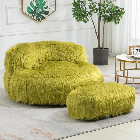 Bean Bag Chair with Ottoman, Floor Sofa Features Plush Upholstery with Handle for Gaming Reading Relaxing, Rack for Living Room (Olive)