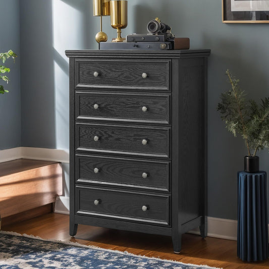 5 Drawer Dresser, Farmhouse Dresser, Nightstand Chest of Drawer, Wood Storage Chest of Drawers Storage Cabinet for Living Room, Hallway,Entryway