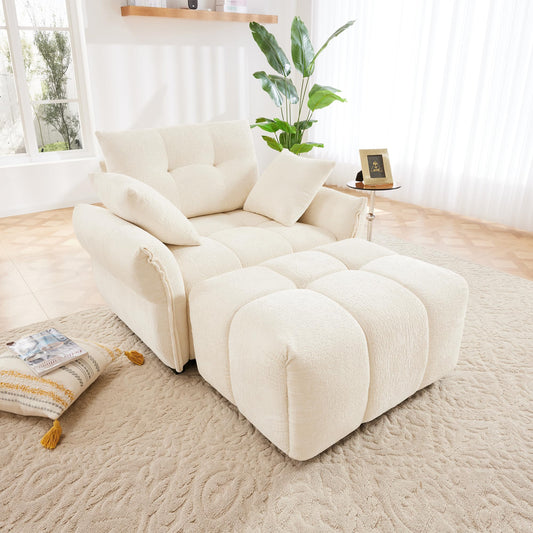 47" W Modern Ergonomic Single Seater Sofa with Ottoman – High-Resilience Cushions, Chenille Upholstery, Easy Assembly Lounge Chair for Living Room, Bedroom, Office, or Study