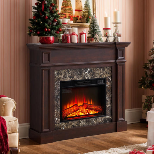 46 inch Electric Fireplace with Mantel, Portable Freestanding Wood Stove with Remote Control, 23'' Electric Fireplace Insert,1400W Realistic 3D Flame Stacked Stone Surround