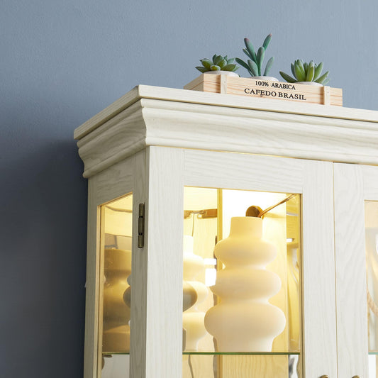 Curio Cabinet 71" Lighted Glass Display Cabinet, Wooden China Cabinet with 6 Adjustable Shelves, Tempered Glass Doors, Light Bulb Included, Rack for Living Room