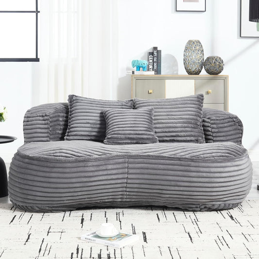Bean Bag Sofa, 64'' W Large Lounger Lazy Loveseat Chair with 2 Pillows & Wrap-Around Backrest, Chenille Fabric Accent Floor Soft Lounge Chair for Living Room/Bedroom (Dark Gray & Style 3)