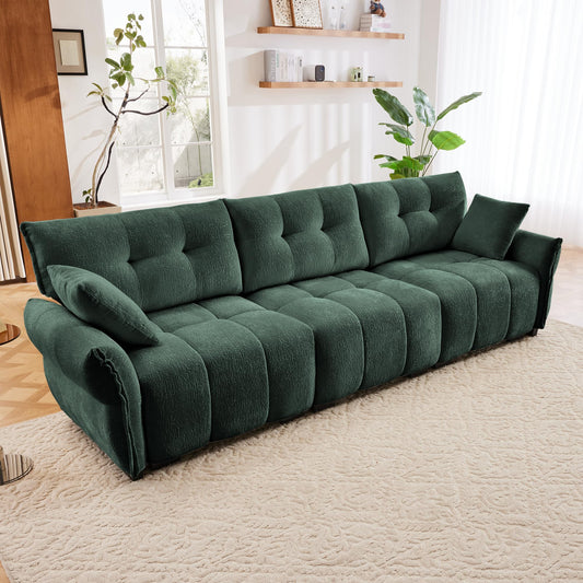 110" W Modern 3-Seater Sofa Set with and Pillows – Solid Wood Frame, Textured Chenille Upholstery, High-Rebound Cushions, Perfect for Living Rooms, Apartments, Lounges, and Offices