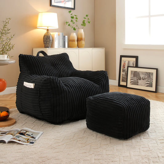 Giant Bean Bag Chair with Ottoman, Floor Corduroy Sofa with Handle, Accent Sofa Chair with Pocket, Comfy Chaise Lounge for Gaming Reading Relax