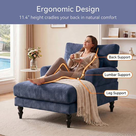 Eyisean 32'' W Modern Chenille Upholstered Chaise Lounge Chair Indoor, Comfy Sleeper Sofa Chair with Deep Cushion, Leisure Sofa Recliner Chair Sleeper with Armrest for Living Room/Bedroom