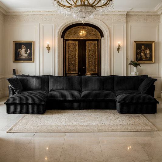 156" U Shape Sectional Couches for Living Room, 4-Seater Comfy Modular Sofa Couch with Removable Ottoman, 2 Big Pillows, Oversized Corduroy Sofa Sectional couches for Apartment