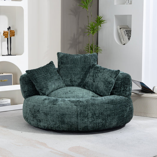 CKEASEAN 43"W Comfort Round Bean Bag Sofa with 3 Pillows, Oversized Chenille Upholstered Barrel Sleeper Bed, Indoor & Outdoor, Soft Deep Seat Cloud Couch for Living Room