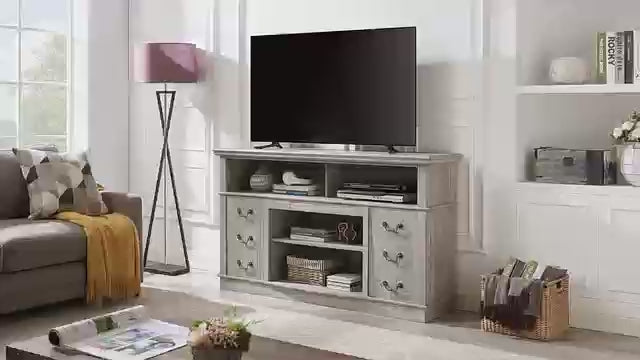 Farmhouse Rustic TV Stand with Open and Closed Storage Space, Metal Handle, 60" W Entertainment Center for TV up to 65", Rack for Living Room