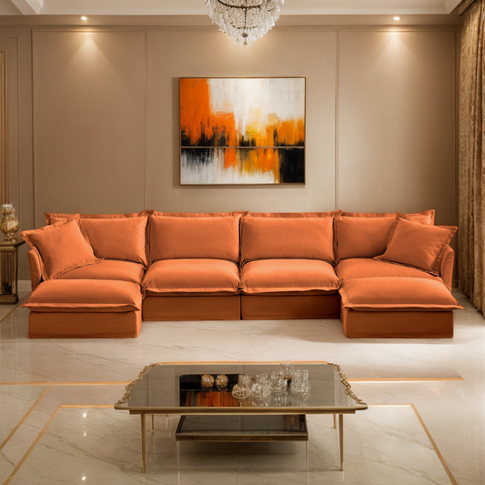 120" L-Shaped Modern Sofa Modular Sectional Cloud Couch, 3-Seater Chenille Wide and Deep Seat Sofa Couches for Living Room, Multiple Big Pillows & high-Density Foam