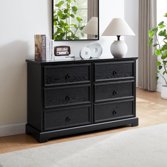 CKEASEAN Farmhouse 6 Drawers Dresser with Deep Drawers, Wooden Rustic Wide Chest of Drawers with Sliding Barn Door, Metal Handle, Storage Dressers Organizer for Entryway,Living Room