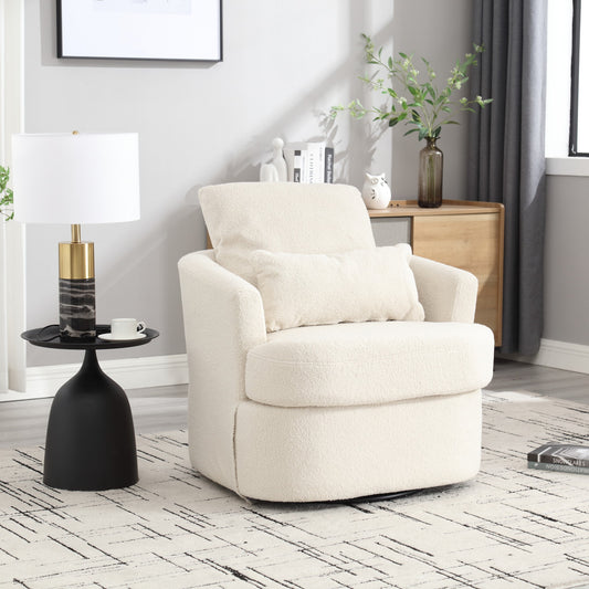 CKEASEAN 30"W Teddy Swivel Barrel Chair, Comfy 360 Degree Swivel Barrel Club Chair with 2 Pillows, Accent Sofa Chair for Living Room, Leisure Arm Chair for Bedroom