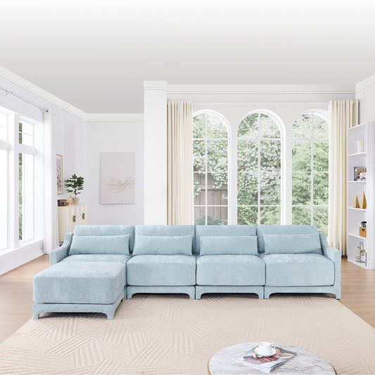 L Shaped Modular Sectional Sofa, 142"W 4-Seater Chenille cloud couch sectional with elegant armrests, Ottoman included, high-density foam, Comfy Cloud Couch for Living Room