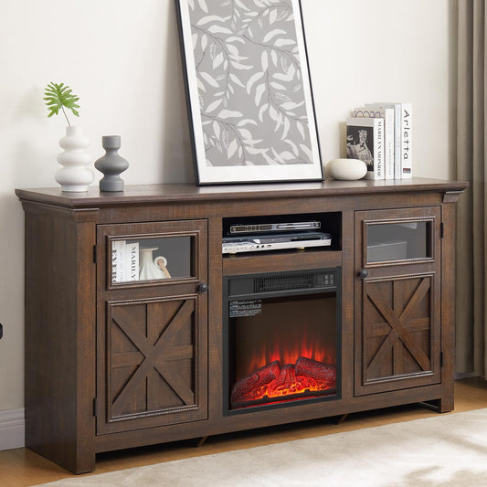 Farmhouse TV Stand with Barn Doors, 60" Wooden TV Console Table for TVs Up to 70 Inch, Adjustable Shelves, Rustic Entertainment Center for Living Room