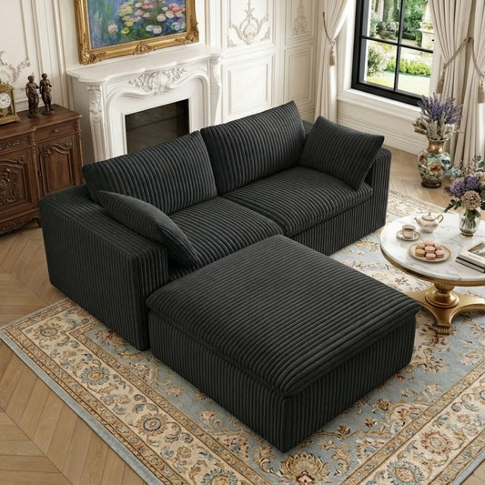 Boneless Corduroy Loveseat Couch, 78.8" W Modular Sectional Sofa with Removable Cushion, No Assembly Required, Compression Cloud Sectional Sofa in a Box, DIY Combination for Apartment