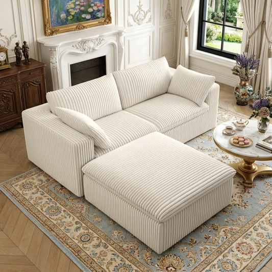 Boneless Corduroy Loveseat Couch, 78.8" W Modular Sectional Sofa with Removable Cushion, No Assembly Required, Compression Cloud Sectional Sofa in a Box, DIY Combination for Apartment