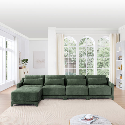 L Shaped Modular Sectional Sofa, 142"W 4-Seater Chenille cloud couch sectional with elegant armrests, Ottoman included, high-density foam, Comfy Cloud Couch for Living Room