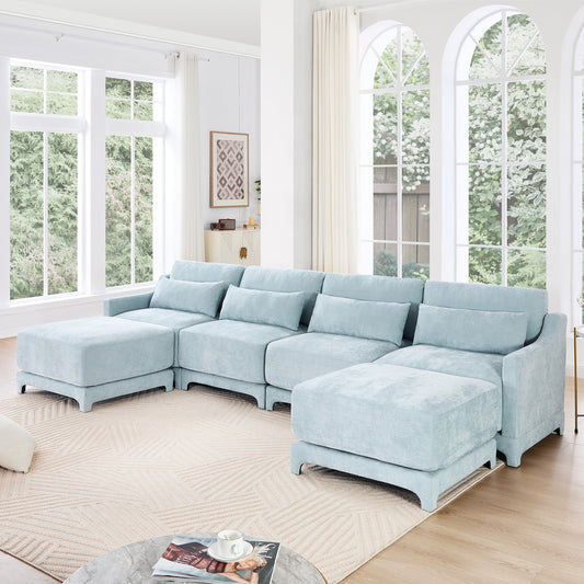L Shaped Modular Sectional Sofa, 142"W 4-Seater Chenille cloud couch sectional with elegant armrests, Ottoman included, high-density foam, Comfy Cloud Couch for Living Room