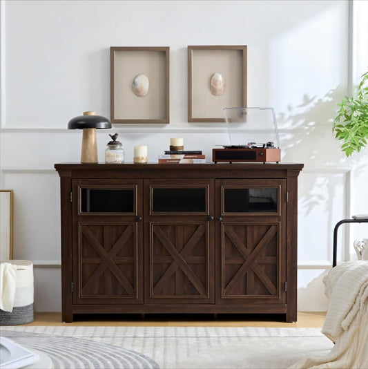 Farmhouse Sideboard Buffet Cabinet with storage, 53"W Kitchen Storage Cabinet with Adjustable Shelves, Coffee Bar Cabinet with 3 Doors, Rack for Living Room, Kitchen
