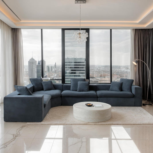 CKEASEAN 149" Modular Sectional Sofa Couch with L-Shape Chaise, Oversize Cloud Couches with 8 Pillows, Modern Sofas Set with Deep Seat, No Assembly, Velvet Couches for Living Room