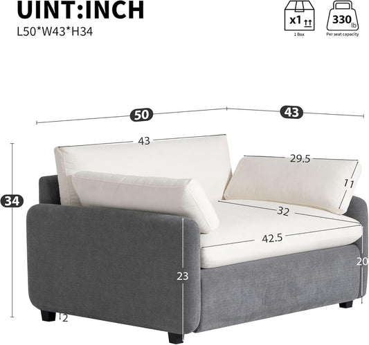 50" W Color-Blocking Sofa Couch, Chenille LoveSeat with Wide and Deep Seat, Comfy Accent Chair with 2 Pillows, Modern Upholstered Design for Living Room/Bedroom (Gray)