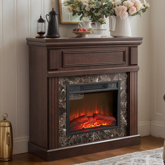 42 inch Electric Fireplace with Mantel, Portable Freestanding Wood Stove with Remote Control, 23'' Electric Fireplace Insert,1400W Realistic 3D Flame Stacked Stone Surround