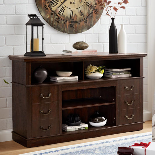 Farmhouse Rustic TV Stand with Open and Closed Storage Space, Metal Handle, 60" W Entertainment Center for TV up to 65", Rack for Living Room