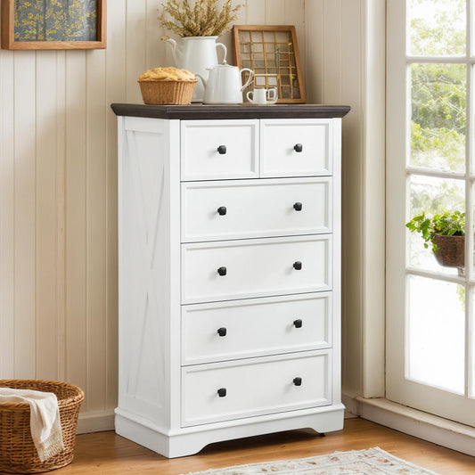 6 Drawer Dresser, Farmhouse Dresser, Nightstand Chest of Drawer, Wood Storage Chest of Drawers Storage Cabinet for Living Room, Hallway, Entryway