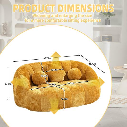 Soft Bean Bag Chair for Adults 64''W Bean Bag Sofa with 2 Pillows & Wrap-Around Backrest, Large Lounger Love Seat Sofa Couch, Reading Chair for Living Room