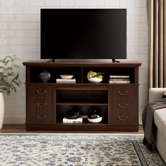 Farmhouse Rustic TV Stand with Open and Closed Storage Space, Metal Handle, 60" W Entertainment Center for TV up to 65", Rack for Living Room