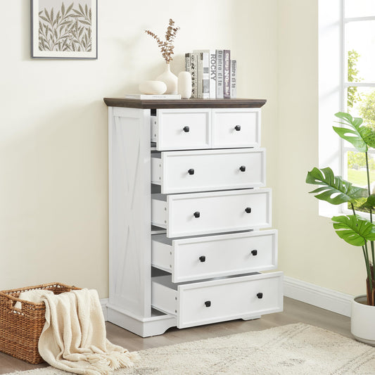 6 Drawer Dresser, Farmhouse Dresser, Nightstand Chest of Drawer, Wood Storage Chest of Drawers Storage Cabinet for Living Room, Hallway, Entryway