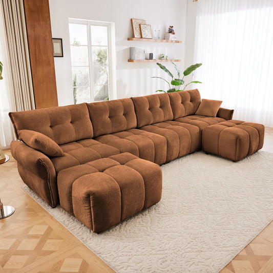 Chenille Fabric Upholstery Modular 4-Seater Sofa Set with 2 Ottomans, Comfortable Sectional Couch with Cushions and 2 Throw Pillows for Living Room, Office, Lounge