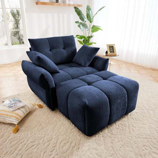 47" W Modern Ergonomic Single Seater Sofa with Ottoman – High-Resilience Cushions, Chenille Upholstery, Easy Assembly Lounge Chair for Living Room, Bedroom, Office, or Study