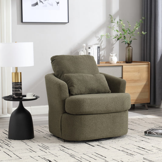 CKEASEAN 30"W Teddy Swivel Barrel Chair, Comfy 360 Degree Swivel Barrel Club Chair with 2 Pillows, Accent Sofa Chair for Living Room, Leisure Arm Chair for Bedroom