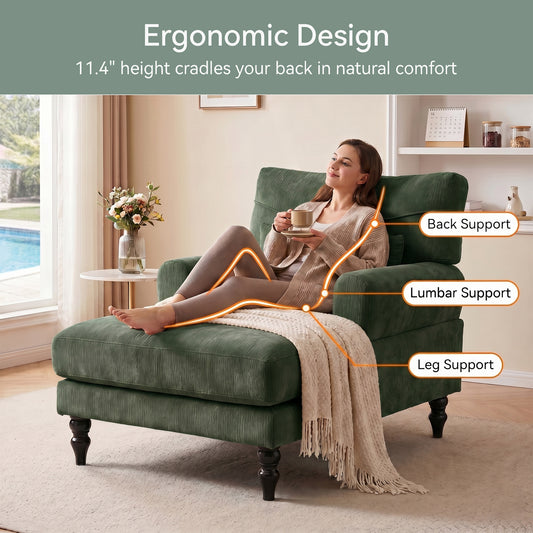 Eyisean 32'' W Modern Chenille Upholstered Chaise Lounge Chair Indoor, Comfy Sleeper Sofa Chair with Deep Cushion, Leisure Sofa Recliner Chair Sleeper with Armrest for Living Room/Bedroom