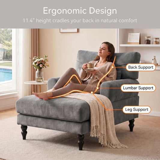 Eyisean 32'' W Modern Chenille Upholstered Chaise Lounge Chair Indoor, Comfy Sleeper Sofa Chair with Deep Cushion, Leisure Sofa Recliner Chair Sleeper with Armrest for Living Room/Bedroom