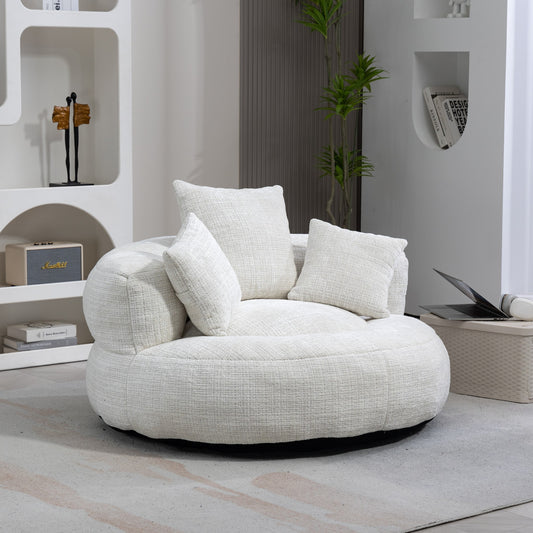 CKEASEAN 43"W Comfort Round Bean Bag Sofa with 3 Pillows, Oversized Chenille Upholstered Barrel Sleeper Bed, Indoor & Outdoor, Soft Deep Seat Cloud Couch for Living Room
