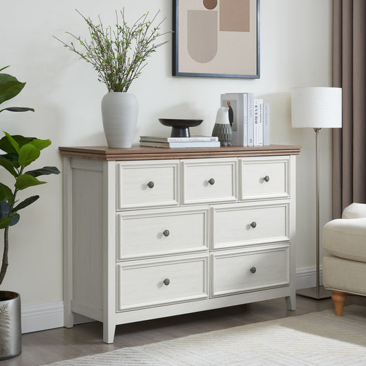 CKEASEAN Wooden Dresser with 7 Drawers, Tall Chest of Drawers, Storage Tower Cabinet with Metal Handles, Storage Dressers Organizer for Entryway,Living Room