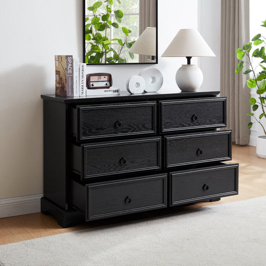 CKEASEAN Farmhouse 6 Drawers Dresser with Deep Drawers, Wooden Rustic Wide Chest of Drawers with Sliding Barn Door, Metal Handle, Storage Dressers Organizer for Entryway,Living Room