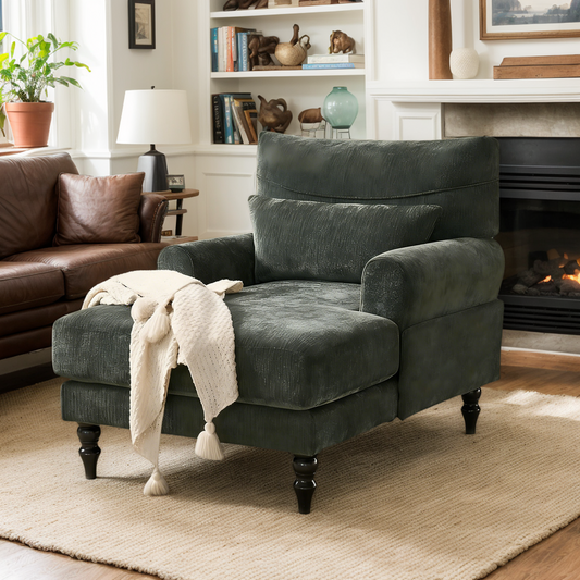 Eyisean 32'' W Modern Chenille Upholstered Chaise Lounge Chair Indoor, Comfy Sleeper Sofa Chair with Deep Cushion, Leisure Sofa Recliner Chair Sleeper with Armrest for Living Room/Bedroom