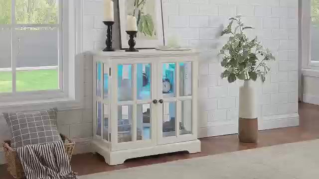 32" H LED Antique Curio Cabinet with Smartphone-Controlled, Lighted Glass Display Cabinet - Retro Lattice Door Showcase, Elegant Adjustable Shelves for Living Room