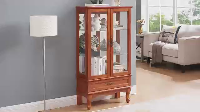 Lighted Curio Cabinet, 52" H Glass Display Cabinet with 3-Tier Adjustable Shelves, China Cabinet with Tempered Glass Doors for Living Room, Light Blub Included