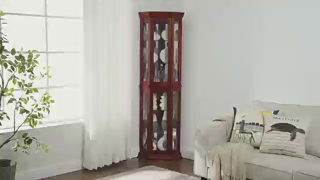 Corner Curio Cabinet, 70" H Glass Display Cabinet with 6 Tempered Adjustable Glass Shelves and Doors, China Cabinet Include Light Bulb, Rack for Living Room